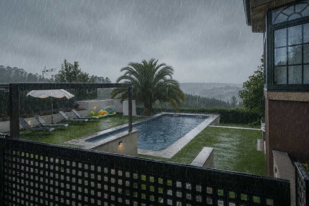 Piscina y agua de lluvia